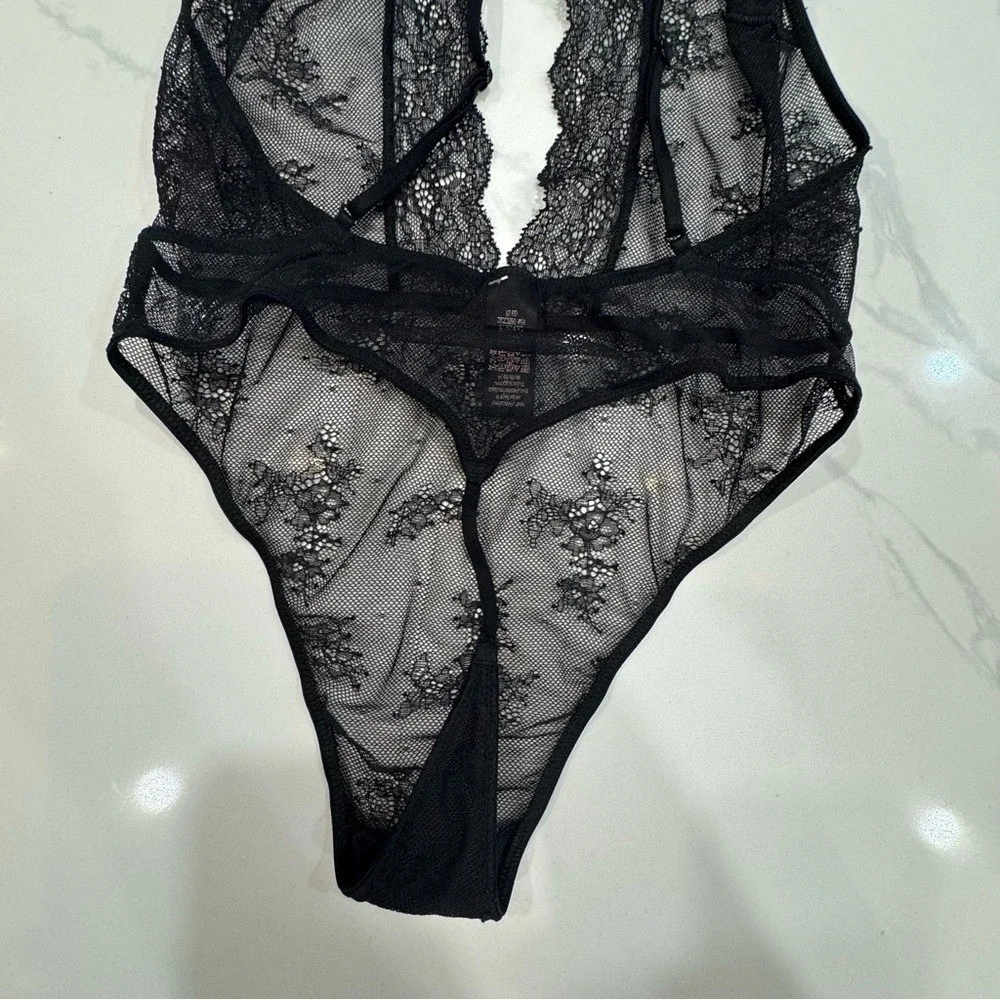 Victoria's Secret Teddy Lace Sheer Halter Small Black Women's